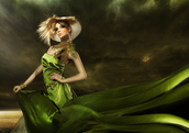 Fashion model wearing green