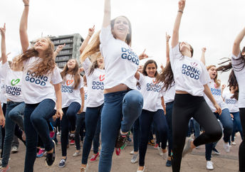 Kids performing in a flash mob on Good Deeds Day in San Jose, Costa Rica