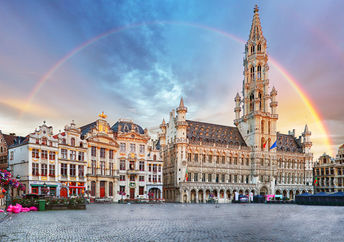 Brussels, rainbow over Grand Place, Belgium