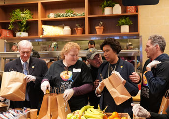 Washington, DC Mayor Muriel Bowser serving workers affected by the government shutdown at Chef José Andrés World Central Kitchen, #FoodForFeds program