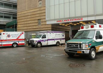 Ambulances parked at NYU Langone Medical Center in Manhattan