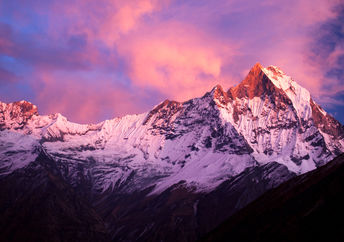 Machapuchare mountain in the Annapurna Himalayas of north central Nepal