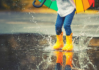 Splashing in the rain waiting for the colors to appear.