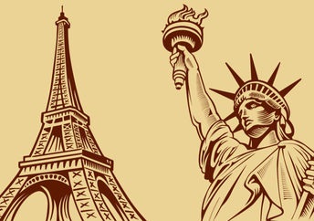 The Eiffel Tower and the Statue of Liberty.