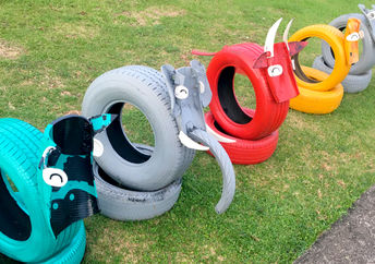 Indian playground made from recycled tires