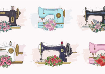 Set of hand drawn sewing machines