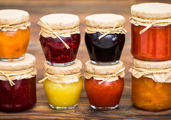 Various homemade jams in jars