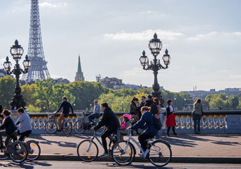 Parisians riding bikes on the annual car-free day.