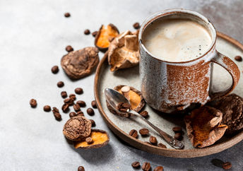 A cup of mushroom coffee, a trending and healthy superfood.