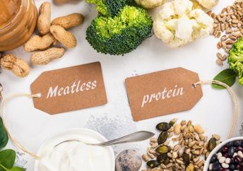 Various meatless protein goods as Meatless Monday inspiration