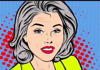 Retro comic image of a beautiful, gray haired woman.