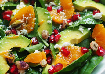 Close-up of spinach and avocado salad.