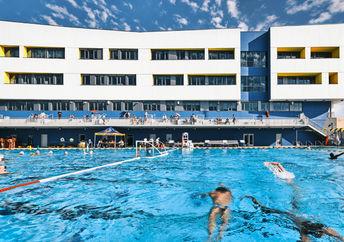 Olympic-sized pool at the new Discovery Building at California's Santa Monica High School.