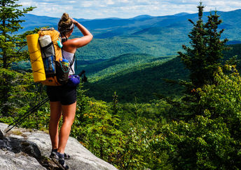 A hiker on the Appalachian trail in Maine