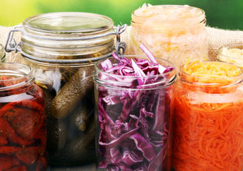 Jars of healthy, fermented food.