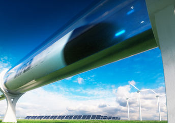 A 3-D rendering of futuristic hyperloop transportation.