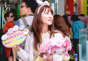 Japanese girl promoting kawaii