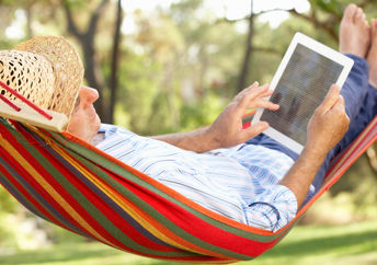 Reading a digital book.