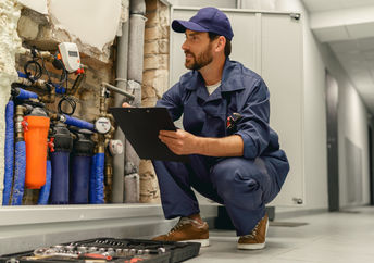 Professional plumber at work.