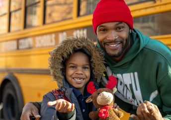 School bus driver Larry Farrish Jr and Levi.