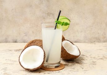 A glass of fresh coconut water.