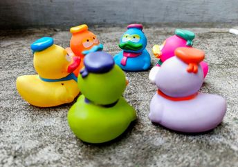Colorful plastic ducks.
