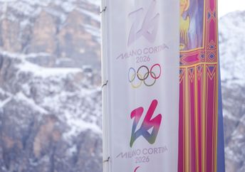 Coerina D'Ampezzo, Italy with Olympic flag.