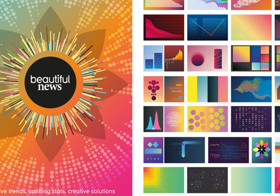 The book cover of Beautiful News: Positive Trends, Uplifting Stats, Creative Solutions.