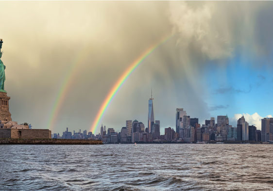 A double rainbow over New York City.