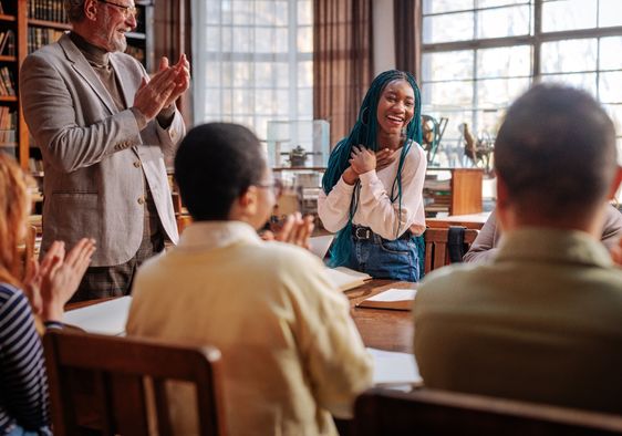 A class is in progress at a university.