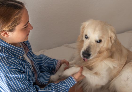A teenage girl with her pet dog.