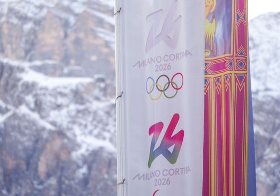 Coerina D'Ampezzo, Italy with Olympic flag.