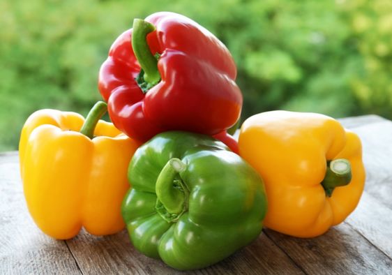 Different colored bell peppers.