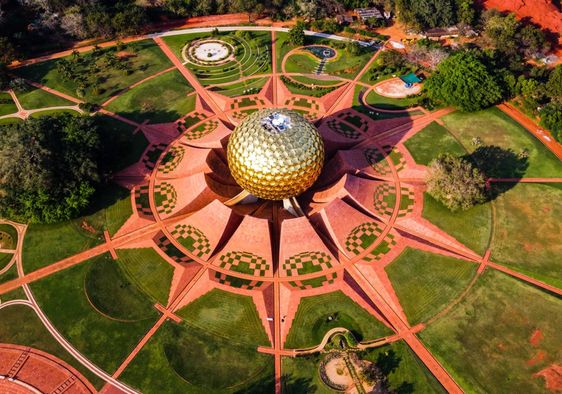 An aerial view of Auroville in India.