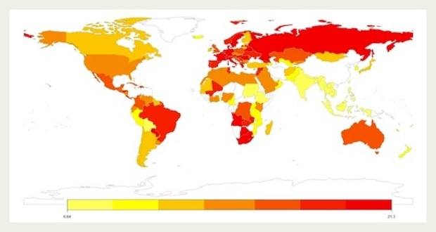 A map of love finches on Facebook