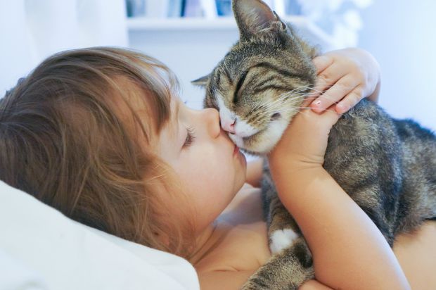 Girl kissing a cat