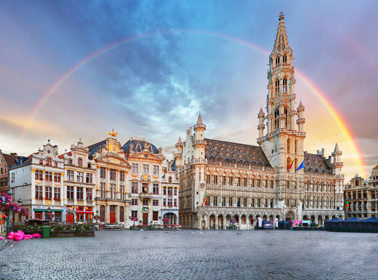 Brussels, rainbow over Grand Place, Belgium