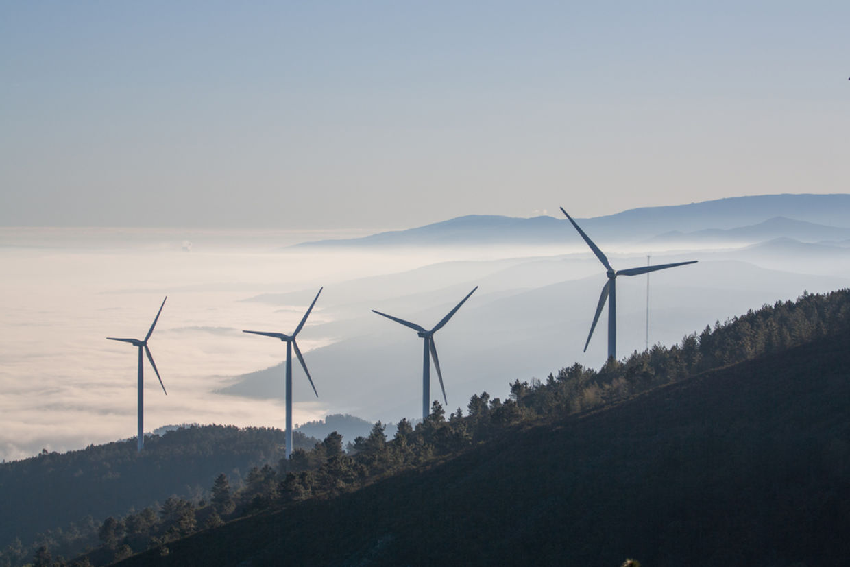 Eolic wind generators on top of hills in Portugal.