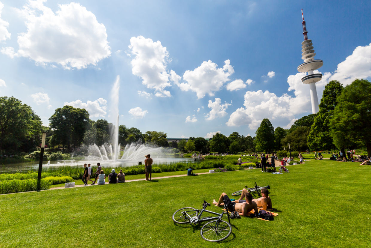 View of the Planten un Blomen Park near the Parksee on June 5, 2016