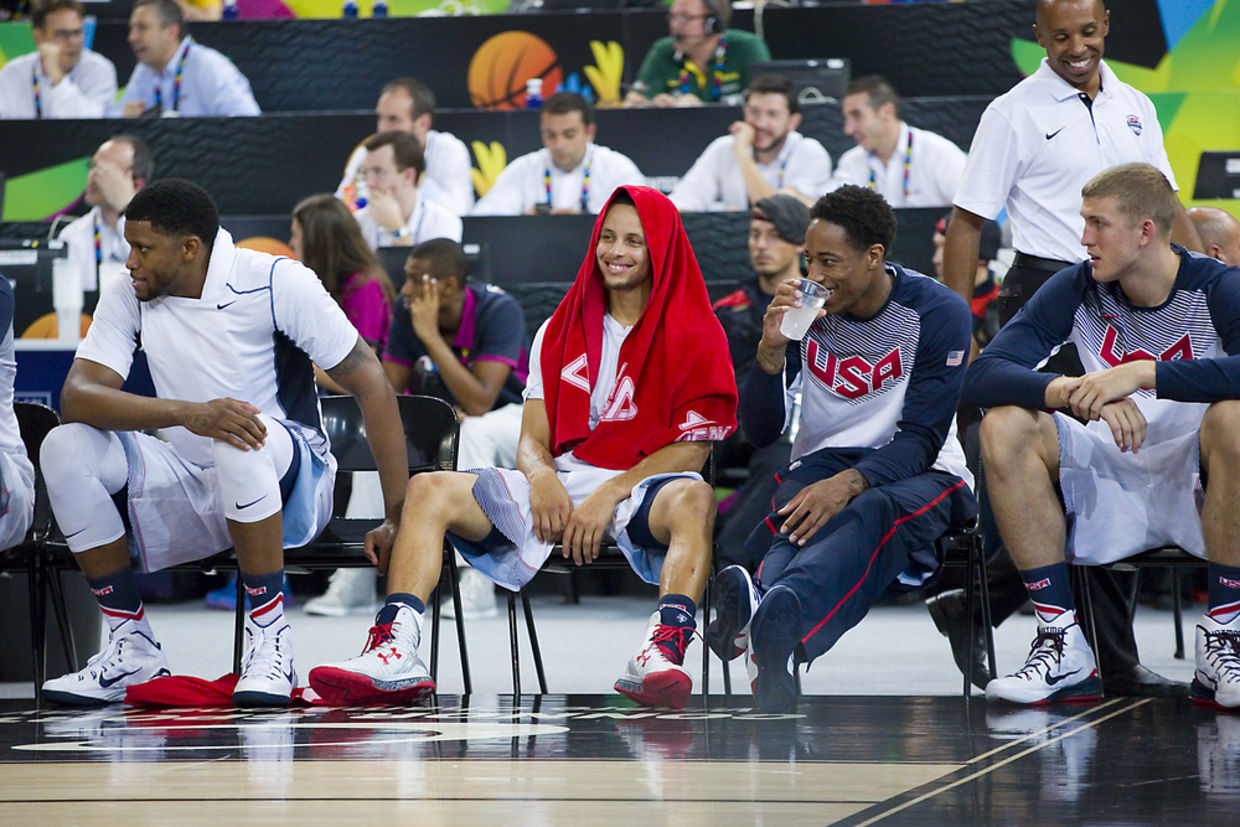 Stephen Curry of USA (middle) at FIBA World Cup basketball match between USA Team and Lithuania, final score 96-68, on September 11, 2014