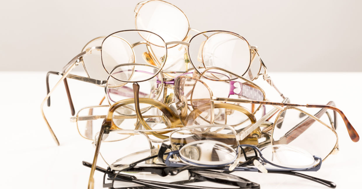 Old eyeglasses ready for recycling