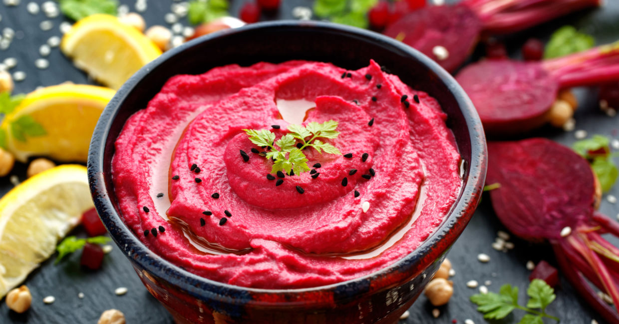 Eat the Health benefits of beets in this humus dish.