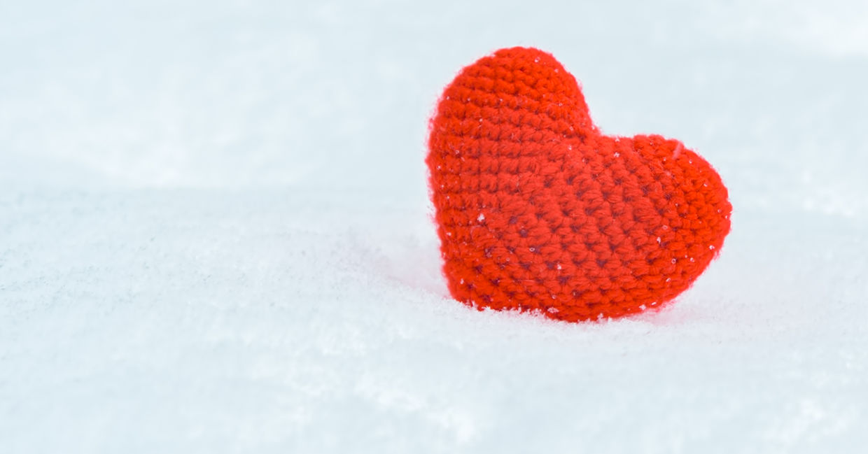 Crochet heart in snow