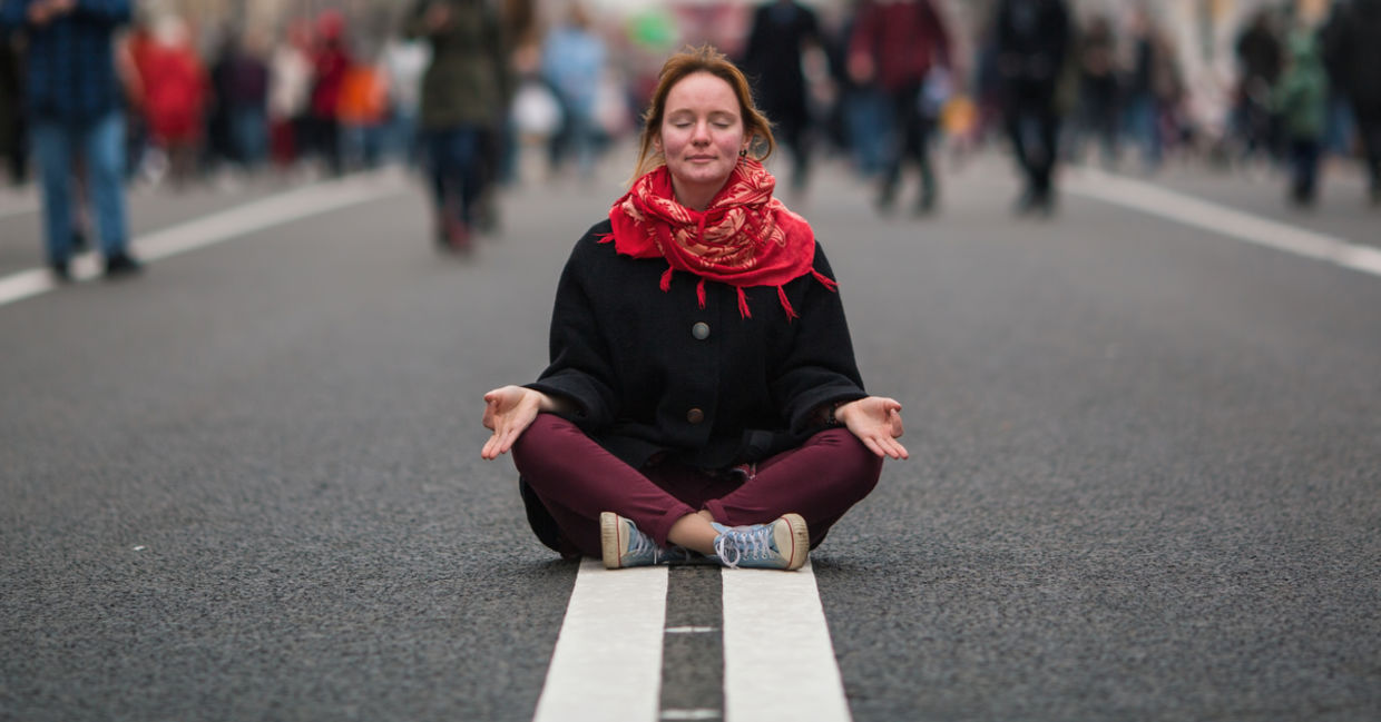 Meditating on a busy street