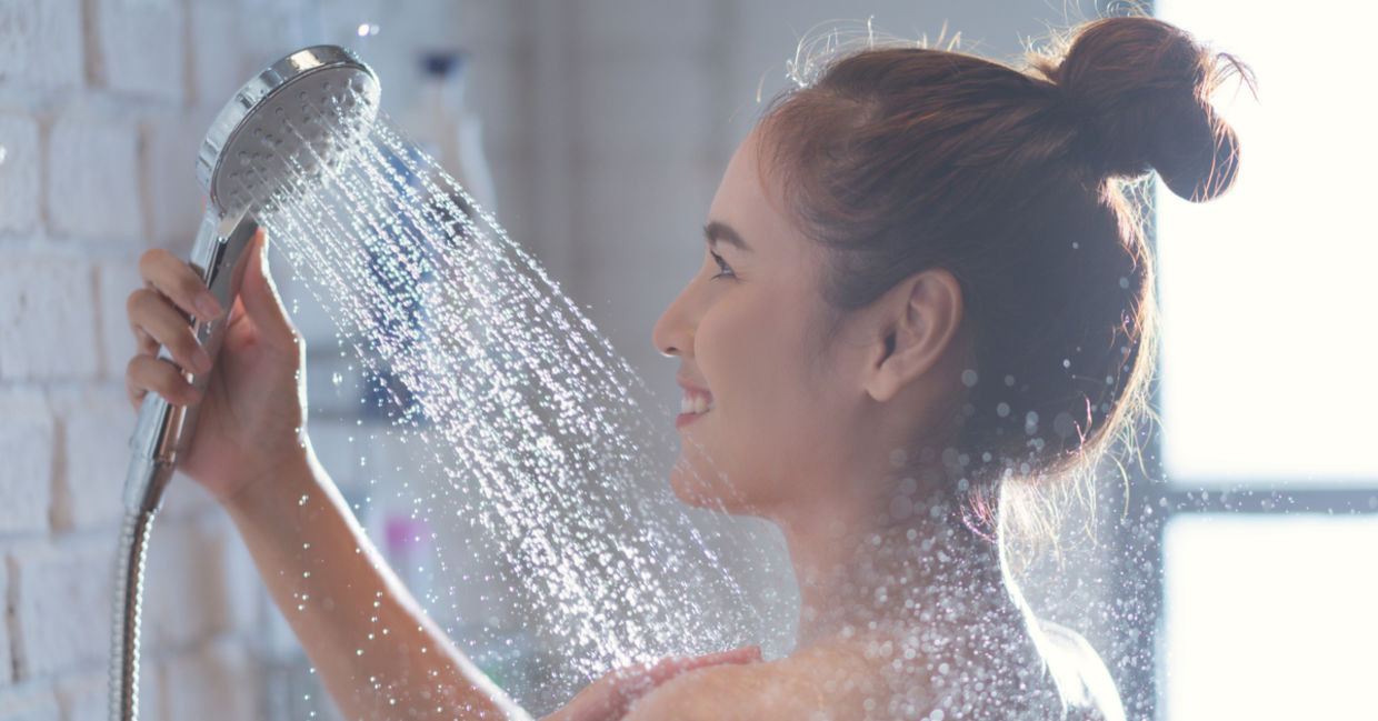 A woman showering