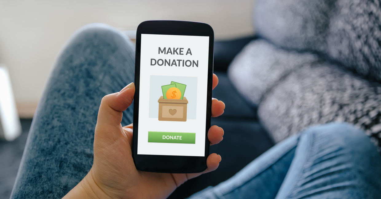 A smartphone with a donate button.