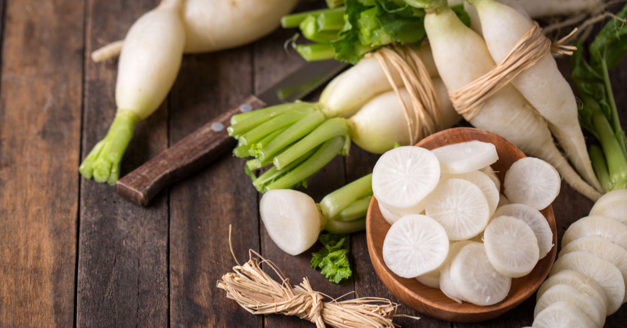 White organic radishes are full of health benefits.