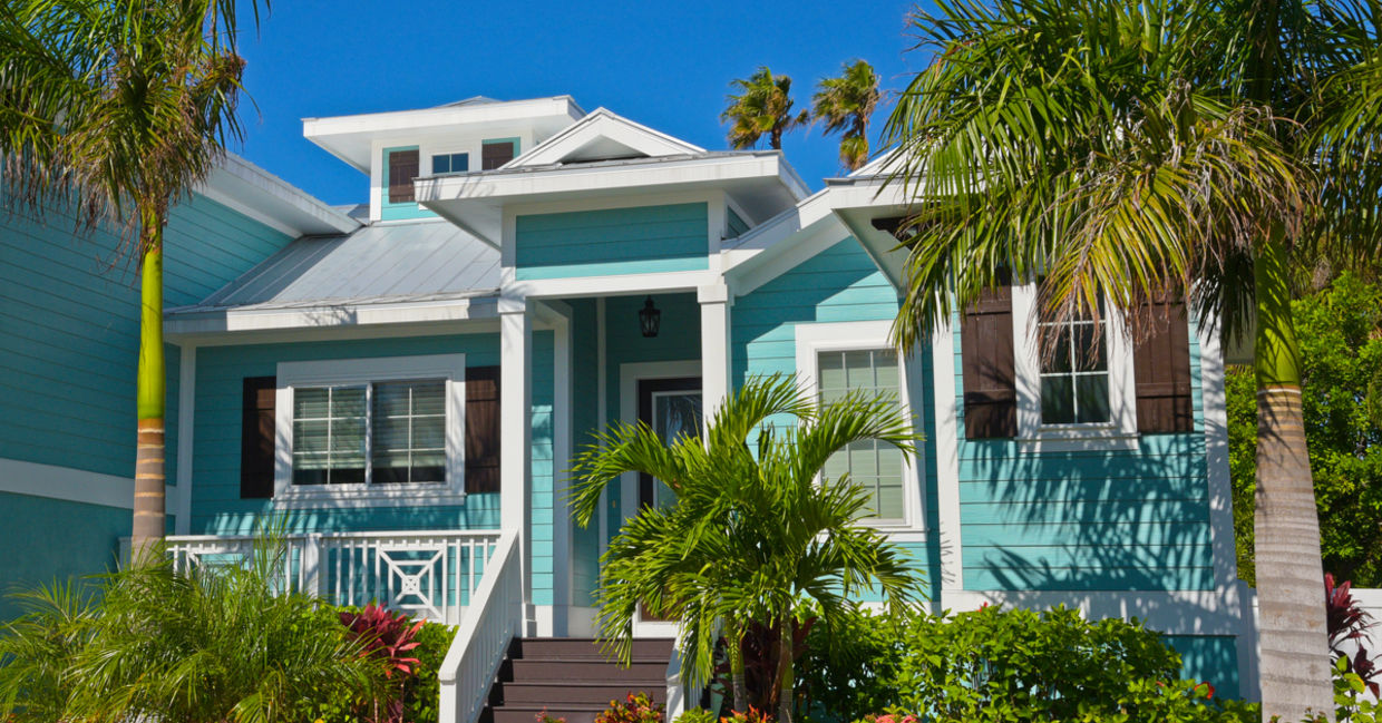 Palm trees are part of this Florida home’s landscaping.