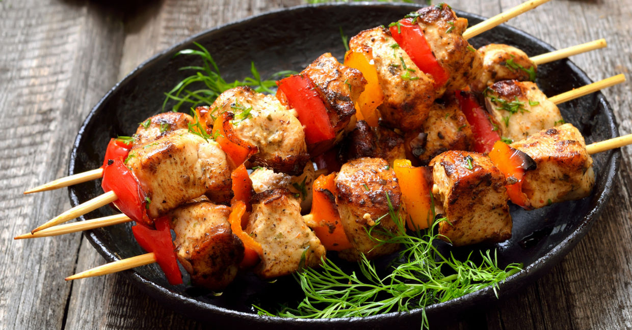 Chicken skewers on the barbeque grill is very healthy.