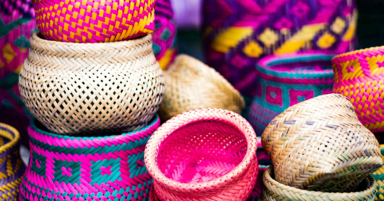 Colorful handmade baskets.